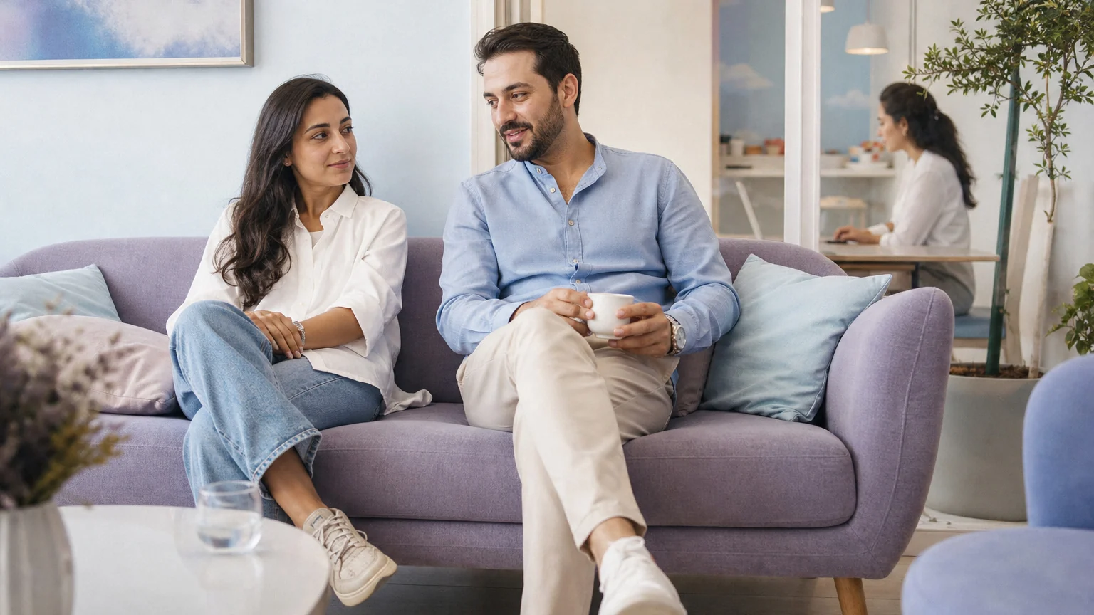 EMDR Terapisi Süreci Bekleme salonunda oturan ebeveynler, çocuklarının EMDR terapisi seansından çıkmasını bekliyor.